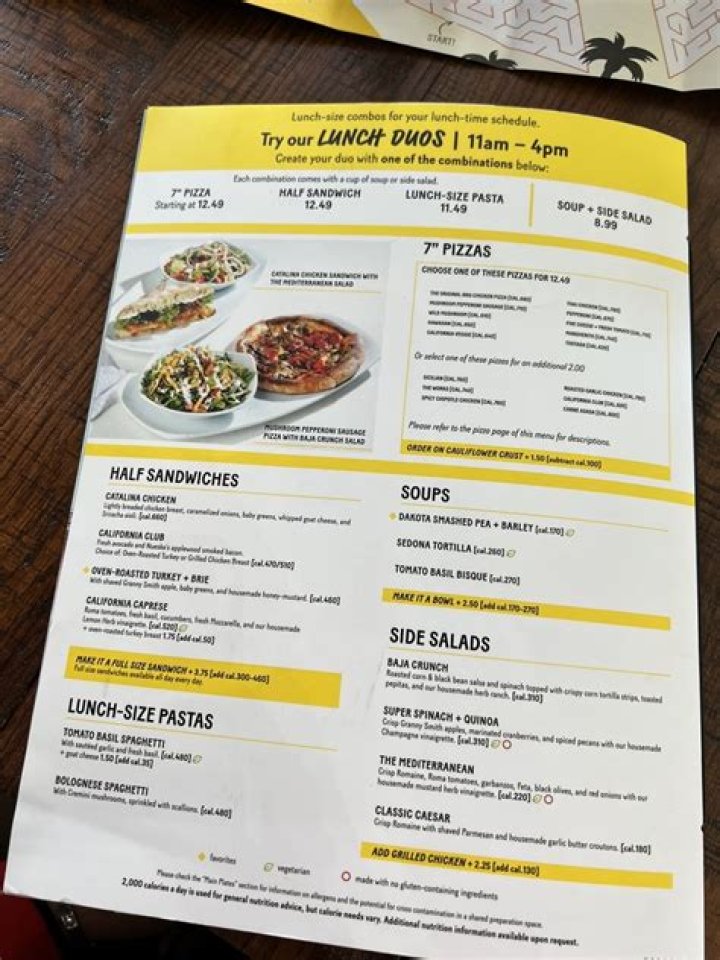 Dine In Menu | California Pizza Kitchen