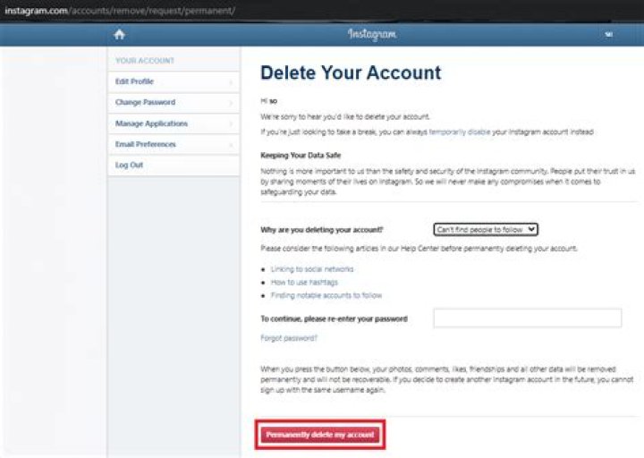 Permanently Delete Instagram